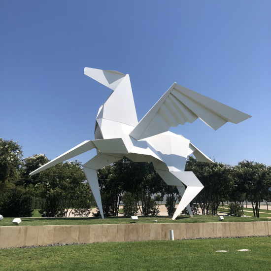 Located at Cypress Waters, the Origami Pegasus was created by the artist & sculptor Kevin Box.