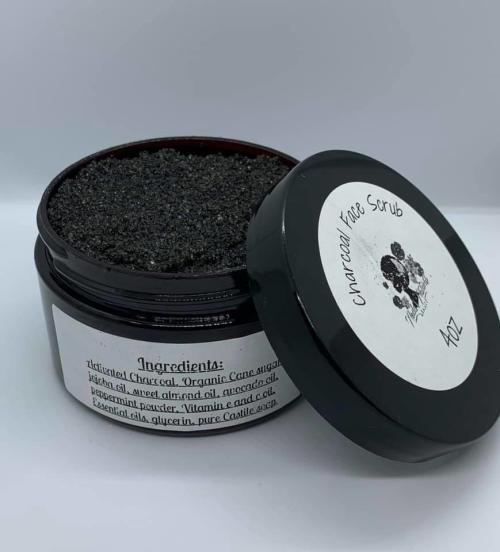 A tub of charcoal face scrub from the Dayton-based brand Nedas Natural Beauty.