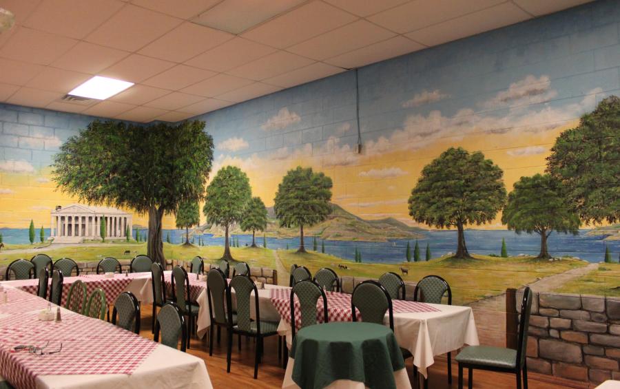 Escape to Greece Mural at Olive Tree