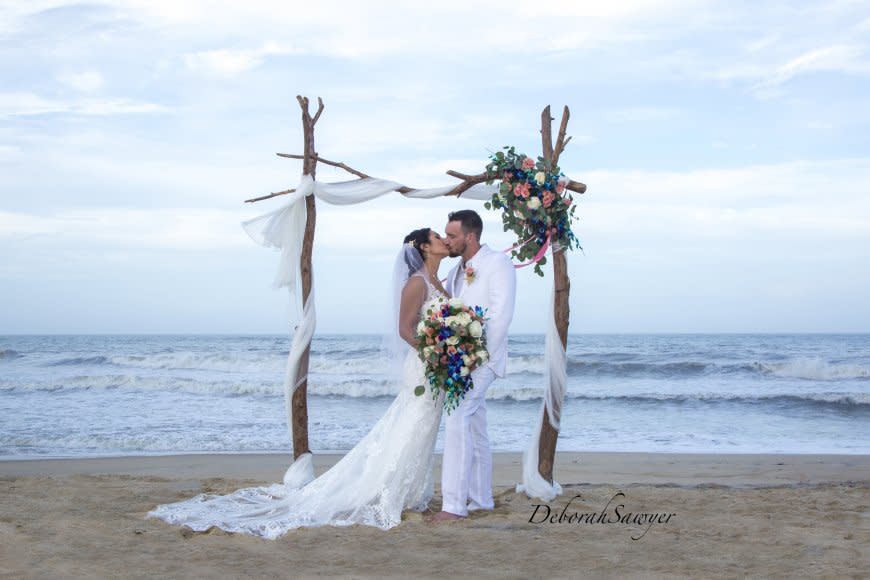 Wedding Couple Kissing on the Beach in Outer Banks