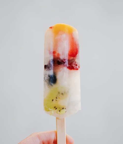 Fresh fruit is suspended in frozen stasis as a popsicle from Sweet P's Handcrafted Ice Pops.