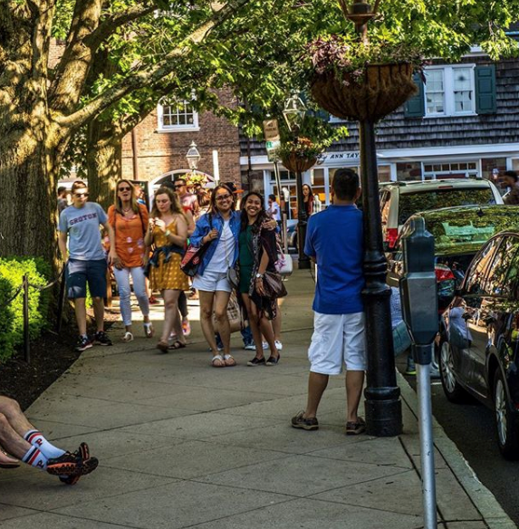 People walking through Palmer Square in Princeton