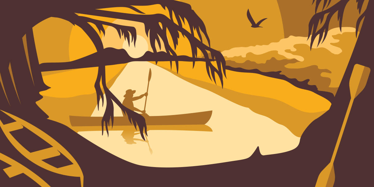 Vermilion Voyage art design with paddler