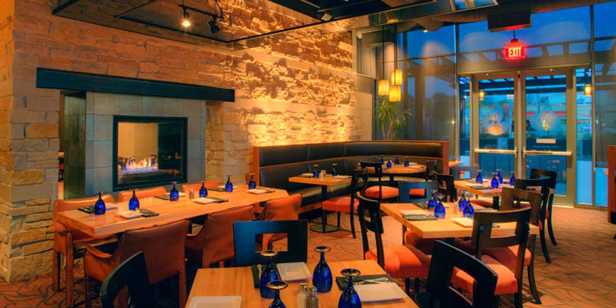 Indoor fireplace at Bonfyre American Grille