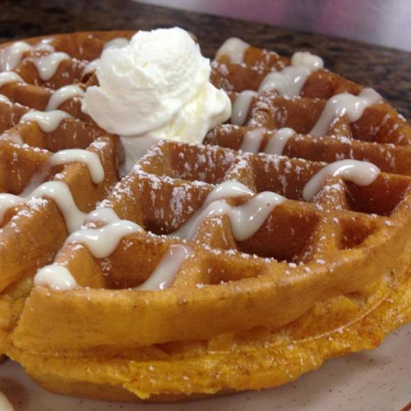 Waffle with butter and syrup