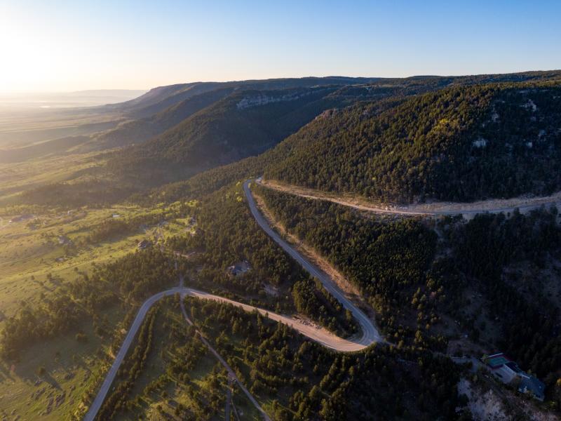 Aerial Overview of Casper Mountain Winding Road
