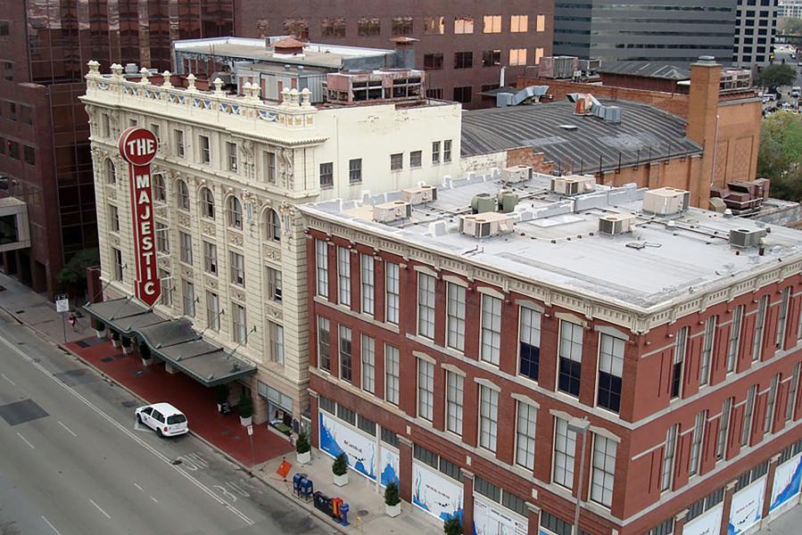 Aerial photo of exterior of The Majestic Theatre