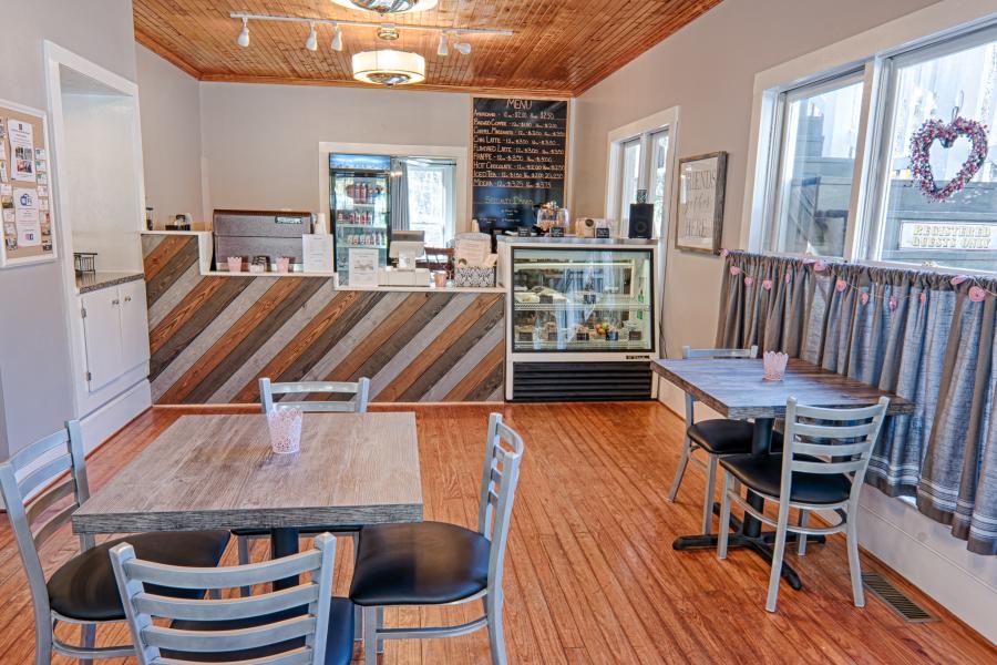 Interior of Broad River Coffee in Chimney Rock, NC.