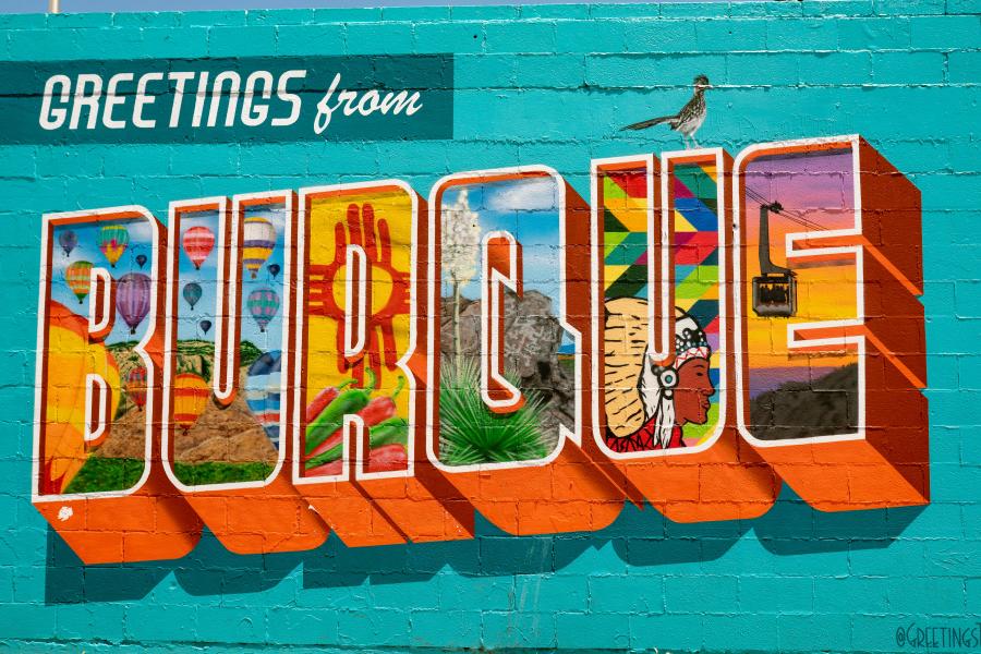 Mural in Nob Hill of the word "Burque"