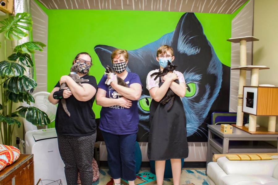 Three Employee's of CattyShack Holding Cat's