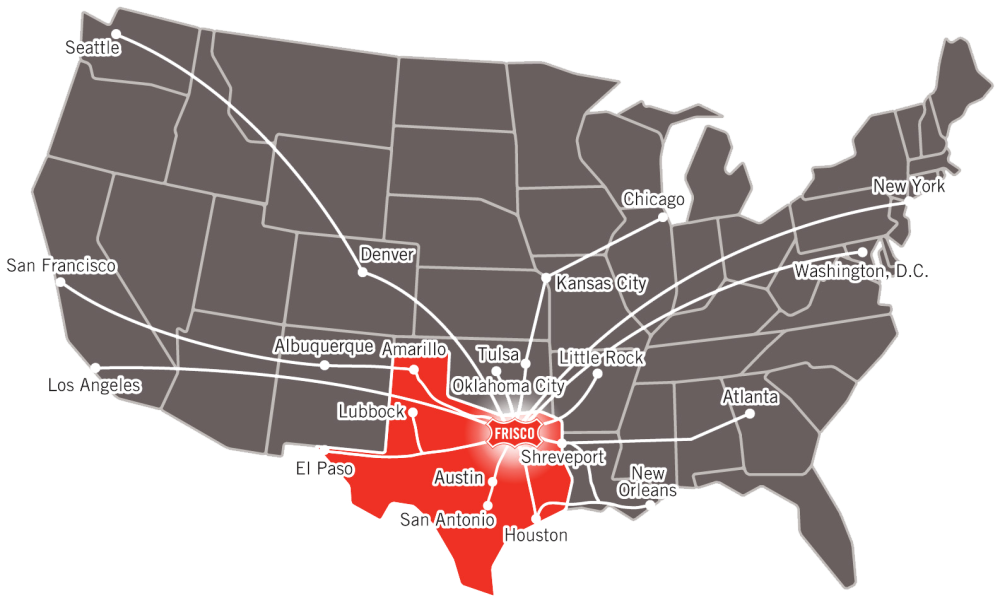Travel distance and directions to Frisco from around the USA