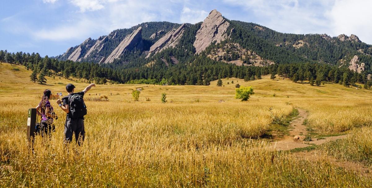 Flatirons with hikers