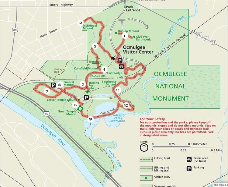 Map of Ocmulgee Mounds National Historical Park