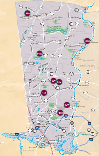 Bucks County Wine Trail map