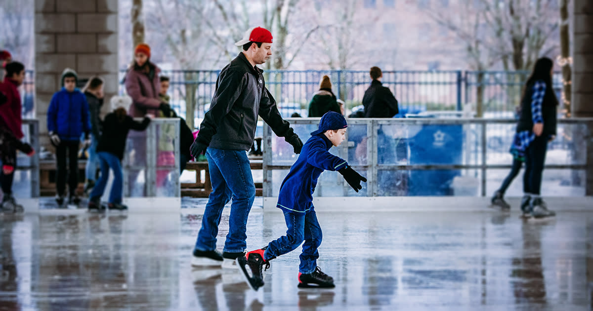 Families Ice Skating at Headwaters Park