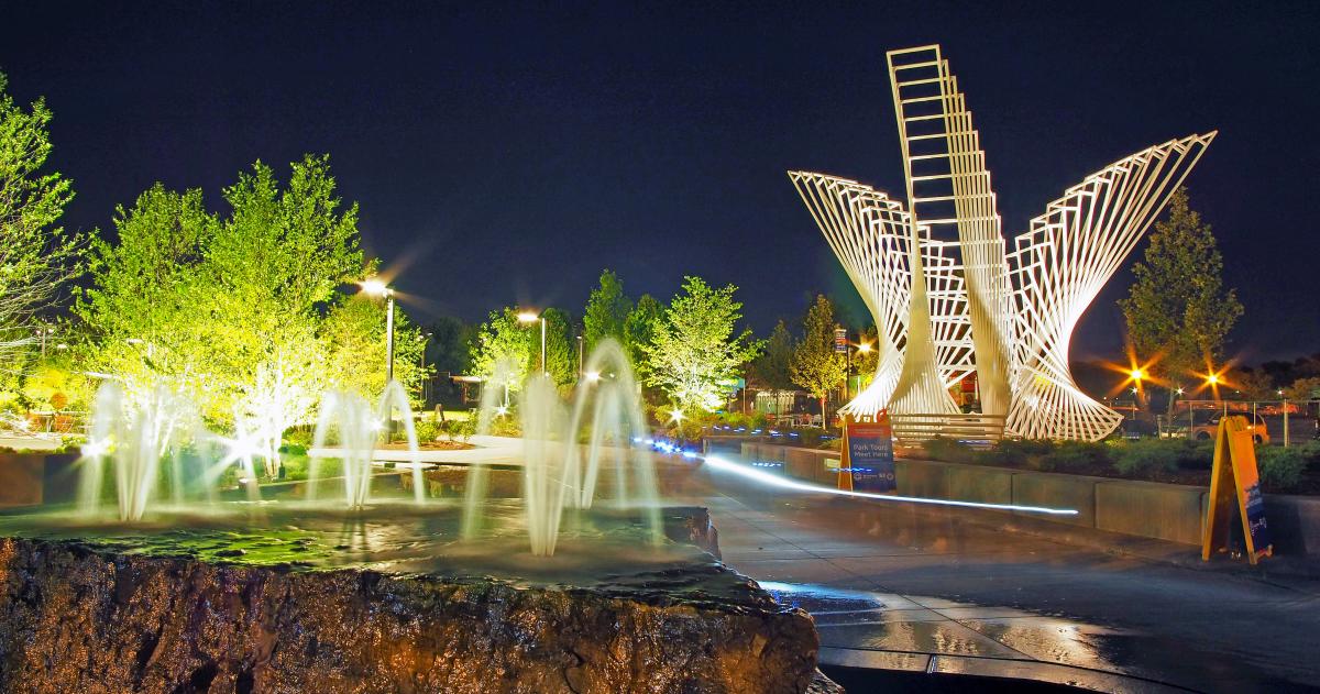 The Convergence sculpture at Promenade Park lights up the night