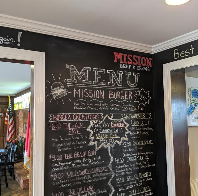 Mission Beef and Brews menu