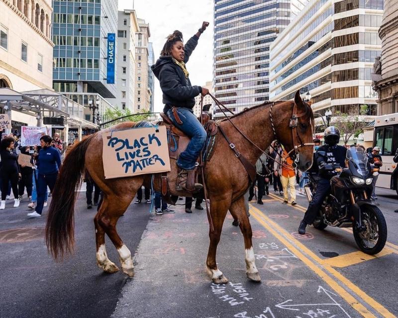 Urban Cow Girl 510 on a Horse Photo