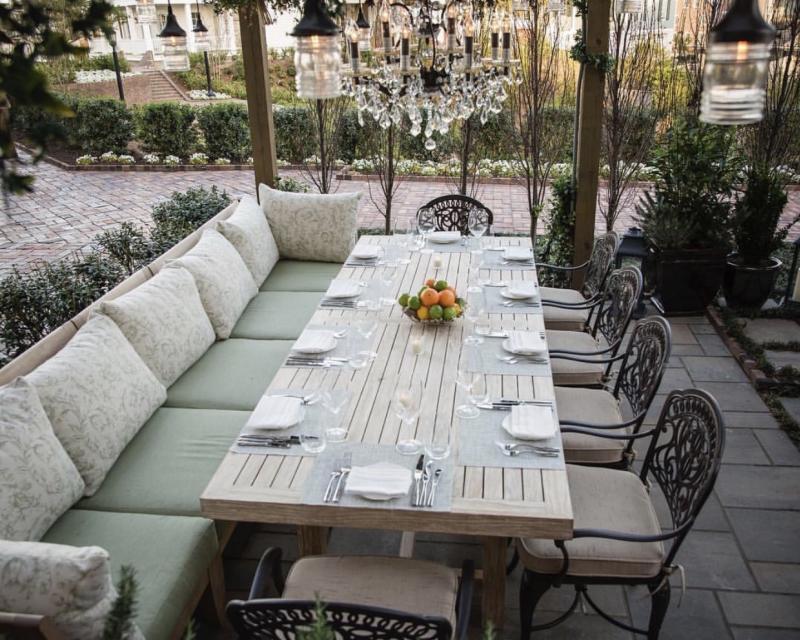 Becca at the Cavalier provides elegant patio seating for customers.