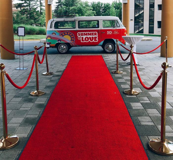 bus with red carpet