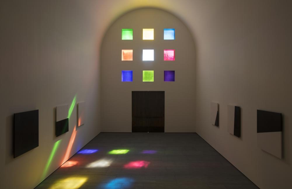 Artist Ellsworth Kellys designed building with installation of colored glass windows at the Blanton Museum in austin texas