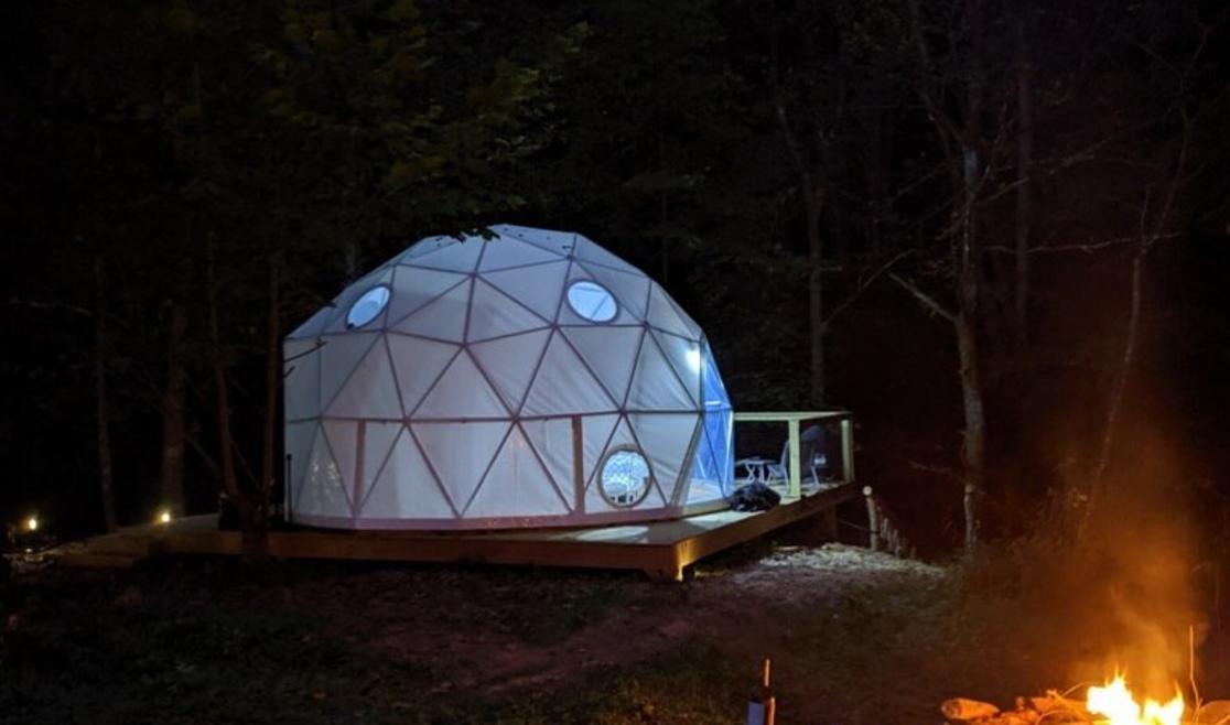 Glamping Unplugged Dome at Night