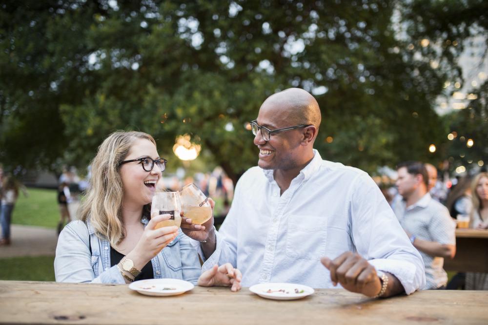Festival-goers share a toast at the Austin Food + Wine Festival 2015