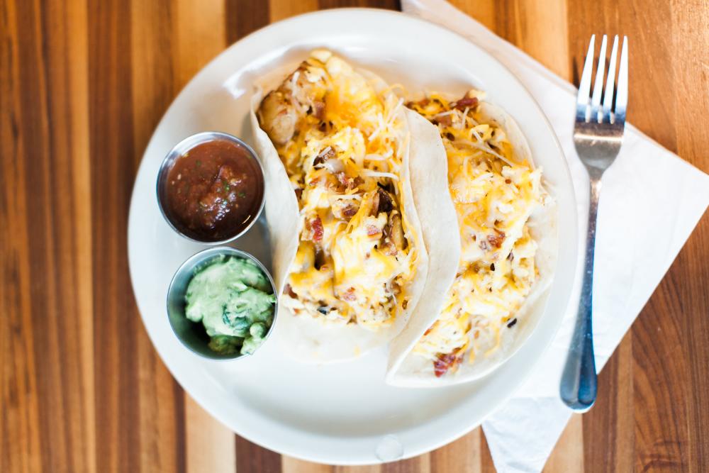 Breakfast Tacos with salsa and guacamole