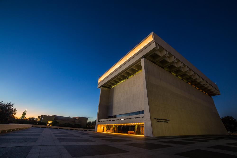 LBJ Presidential Library Exterior at Night