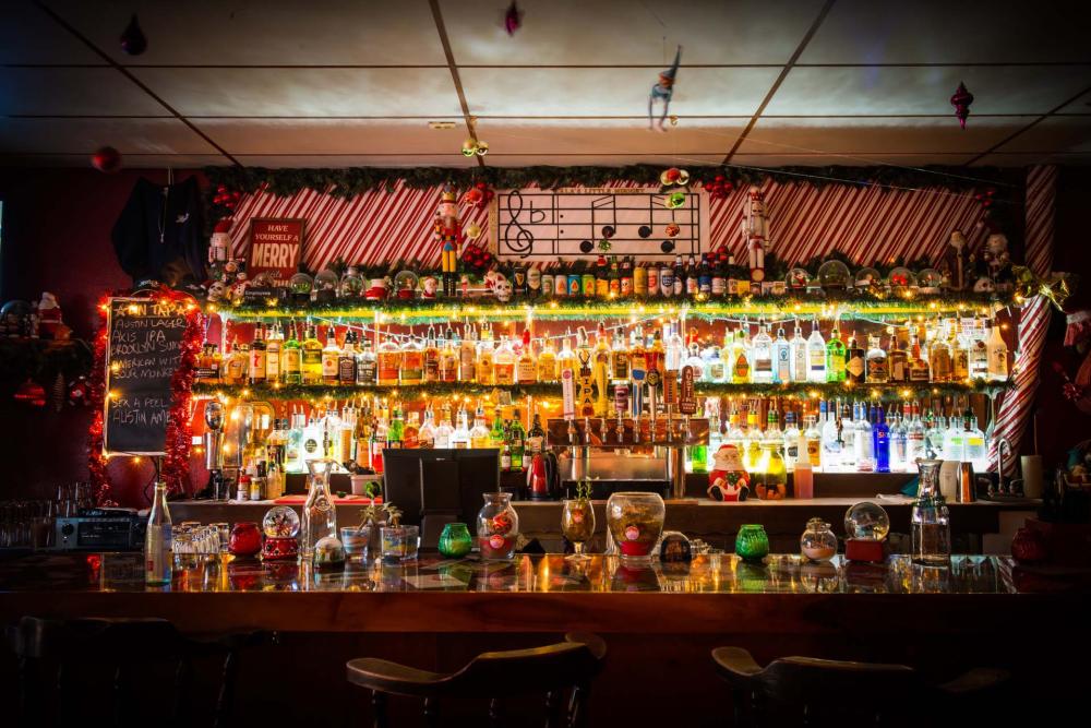 Bar decked out in Christmas decor at Lalas Little Nugget