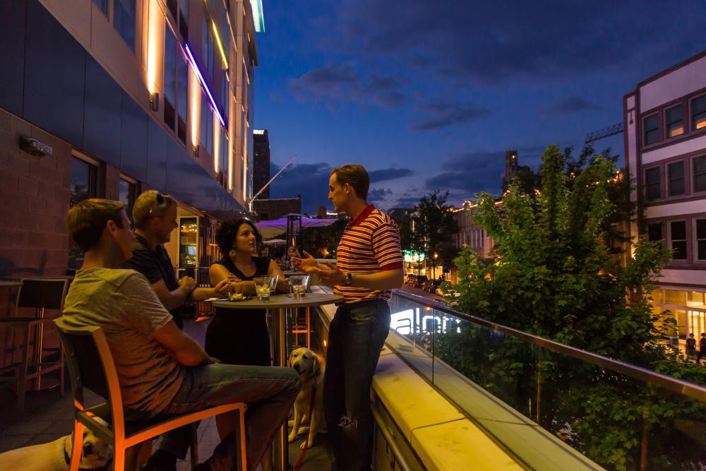 Enjoy views of downtown Asheville from the WXYZ Lounge rooftop bar