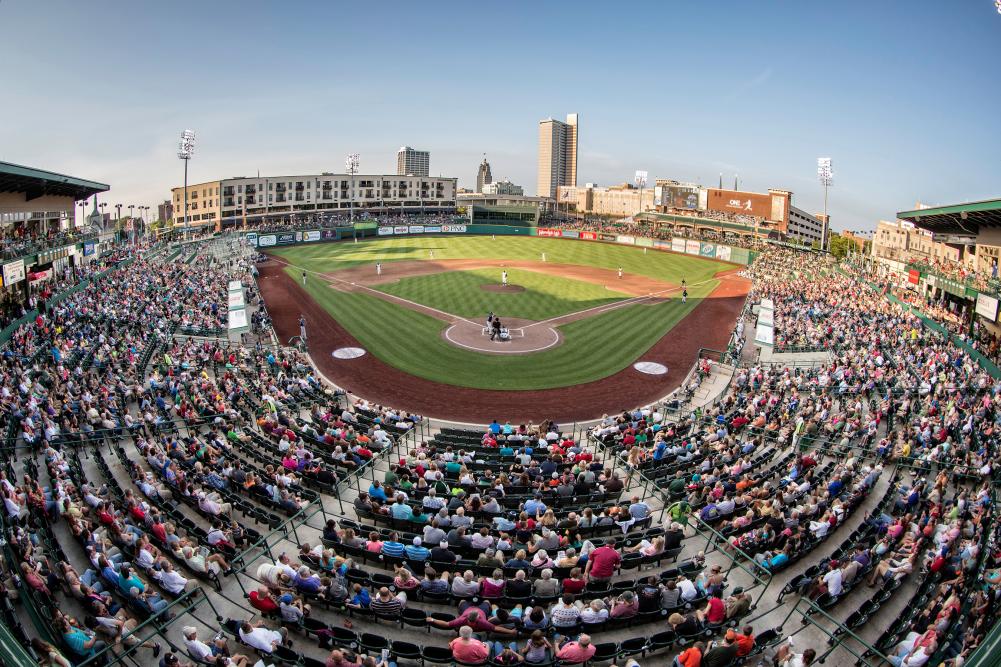 Enjoy taking in a TinCaps baseball game at Parkview Field, complete with a breathtaking view of downtown Fort Wayne.