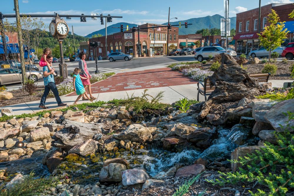 The beautiful town square in downtown Black Mountain, NC