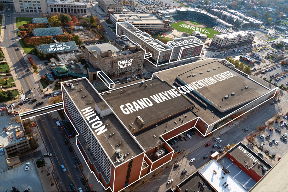 Aerial view of Grand Wayne Convention Center