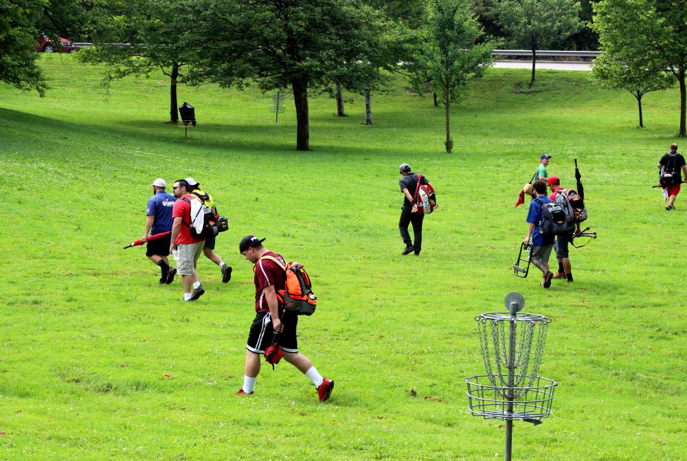 Disc Golfers at a shotgun start
