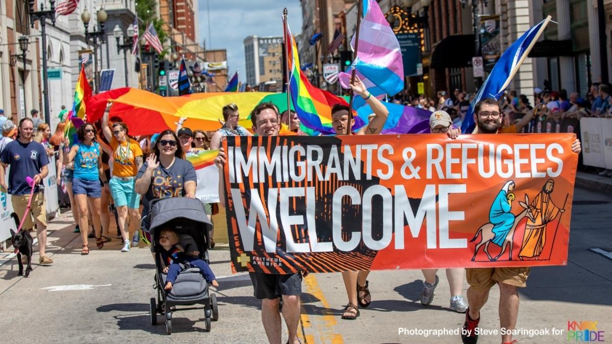 Pro-Immigration supporters marching in the Knoxville Pride Parade in 2018 courtesy of Steve Soaringoak