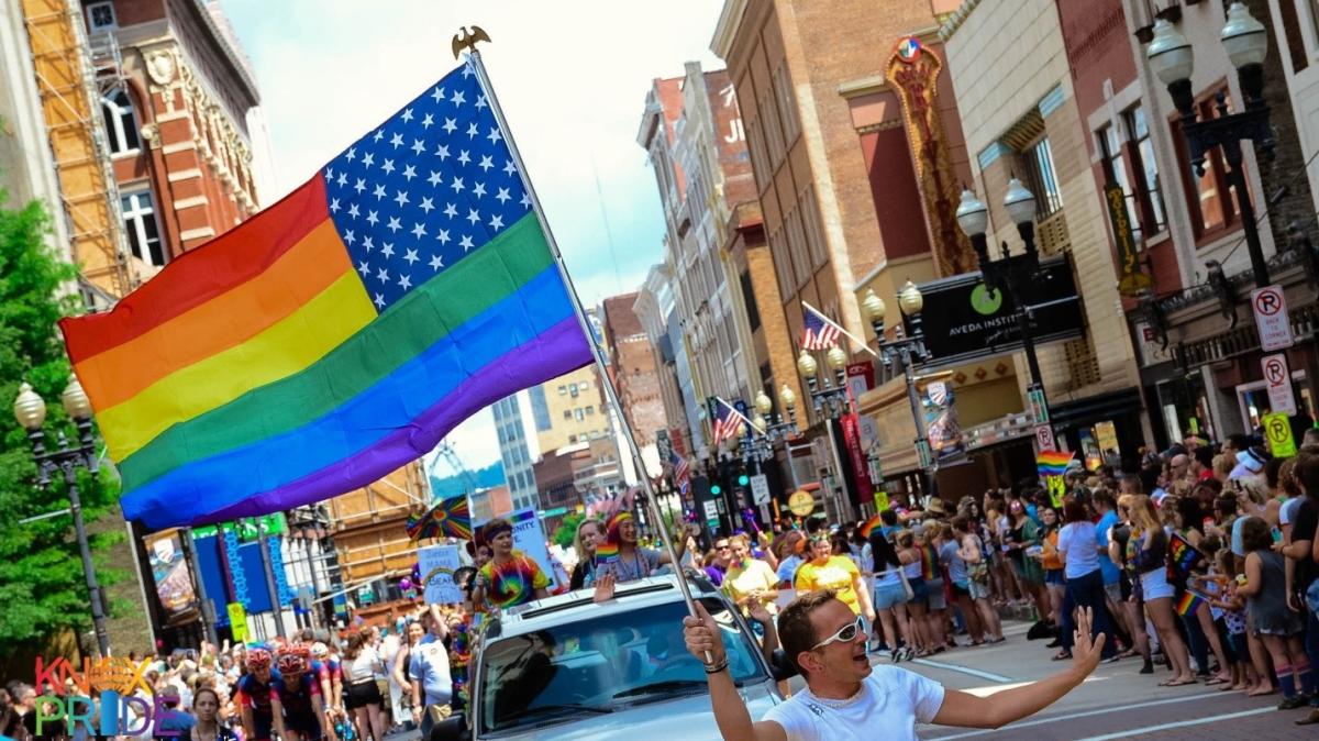 View down Gay Street during the Knox Pride Parade in 2018 courtesy of Taryn Ferro