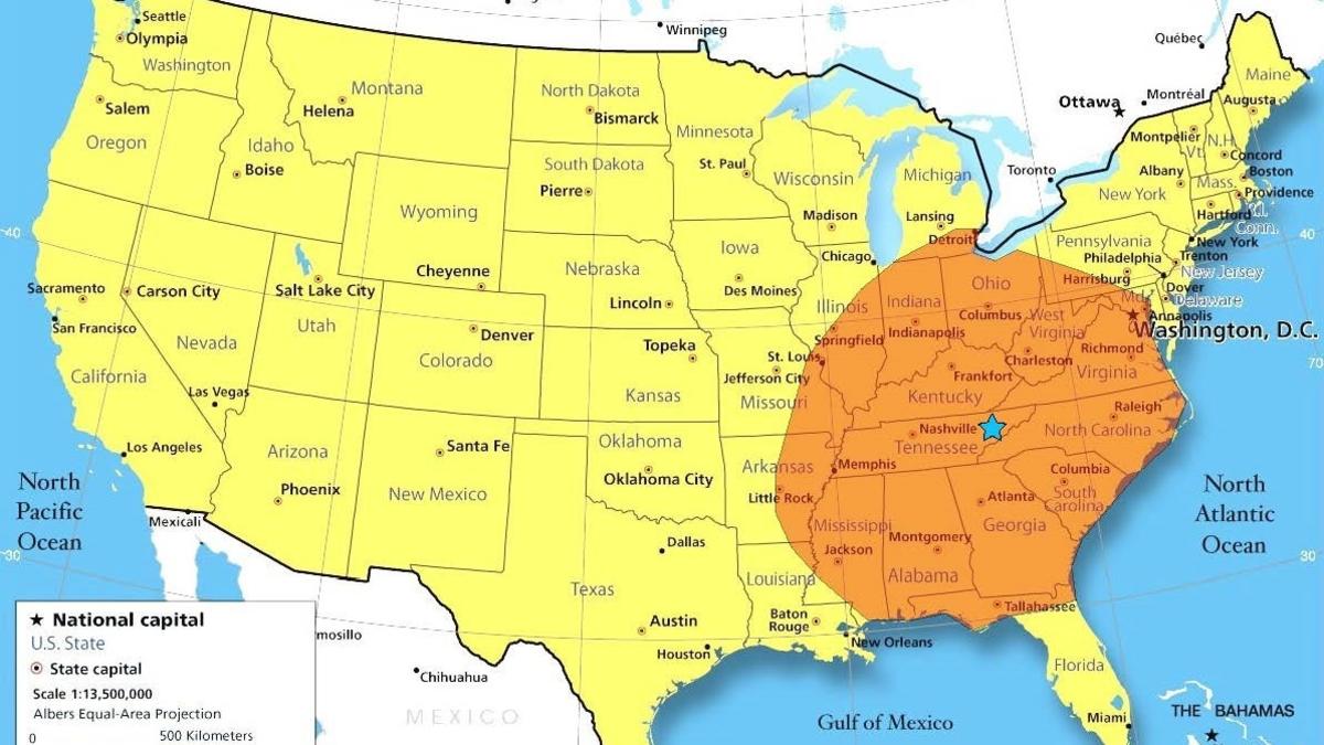 8 Hour Travel Radius from Knoxville courtesy of NASA, SEDAC, Columbia University, & Oren Yarbrough