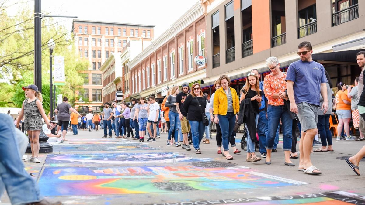 People At The Chalk Walk At Market Square In Knoxville, TN