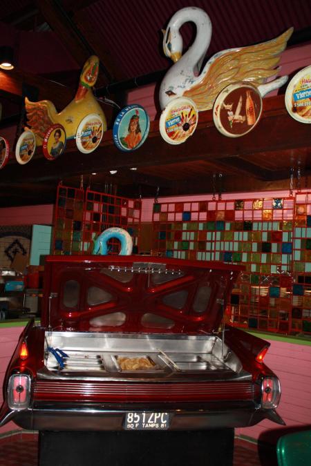 back end of a classic car with nacho bar at chuys restaurant in florence ky