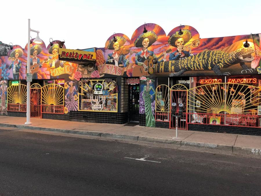 A street view of the Masks Y Mas store in Nob Hill