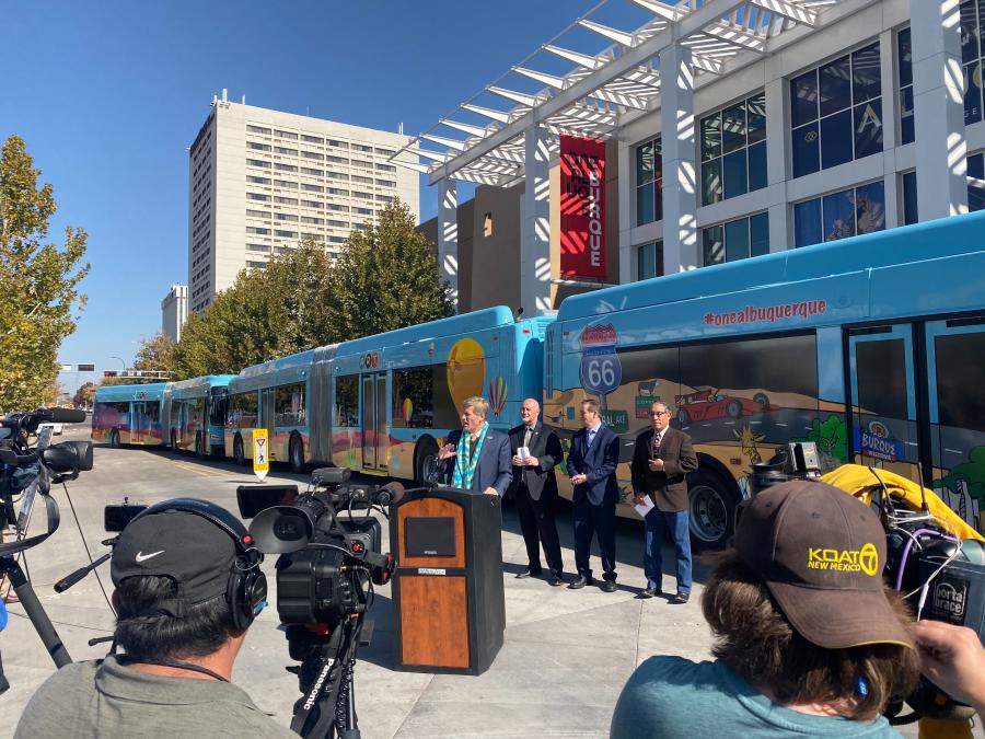 Mayor Tim Keller speaks at ART Bus service press conference
