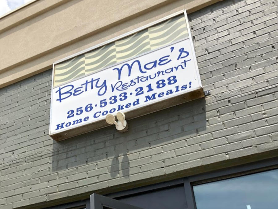 The original sign for Betty Mae's Restaurant in Huntsville invites visitors to enjoy "home cooked meals!"