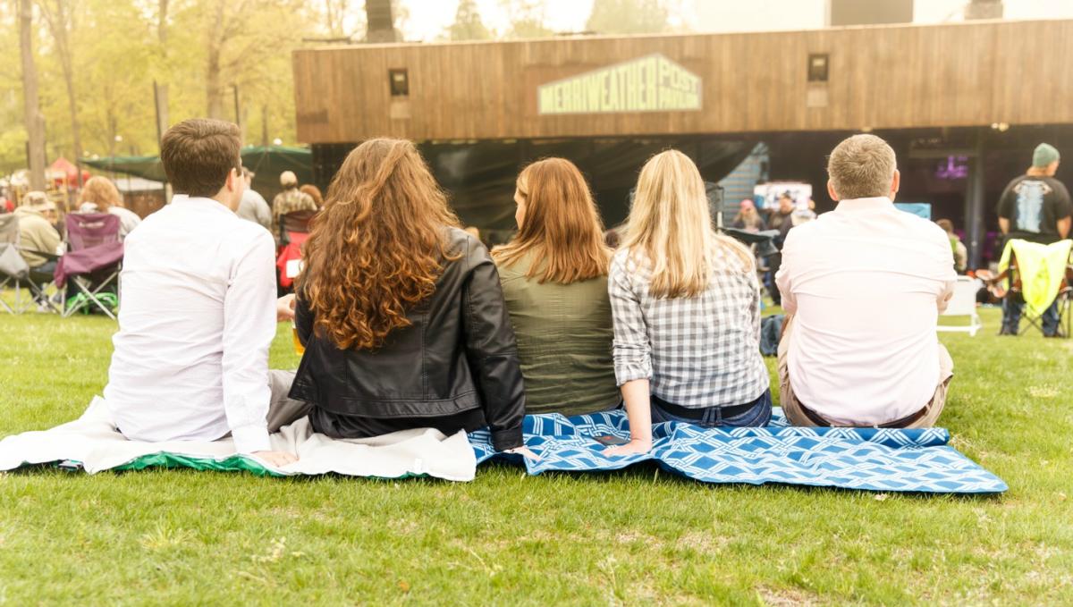A group enjoying a concert at Merriweather Post Pavilion
