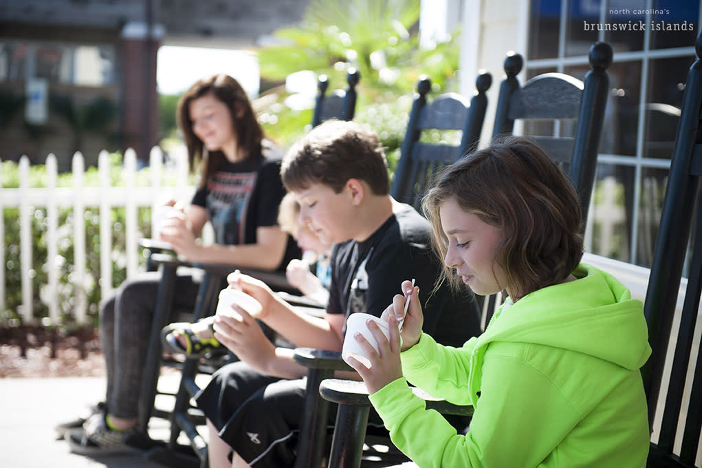 Family enjoying ice cream at Ocean Isle Creamery in Ocean Isle Beach