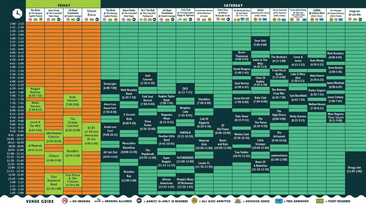 Bragg Jam Schedule