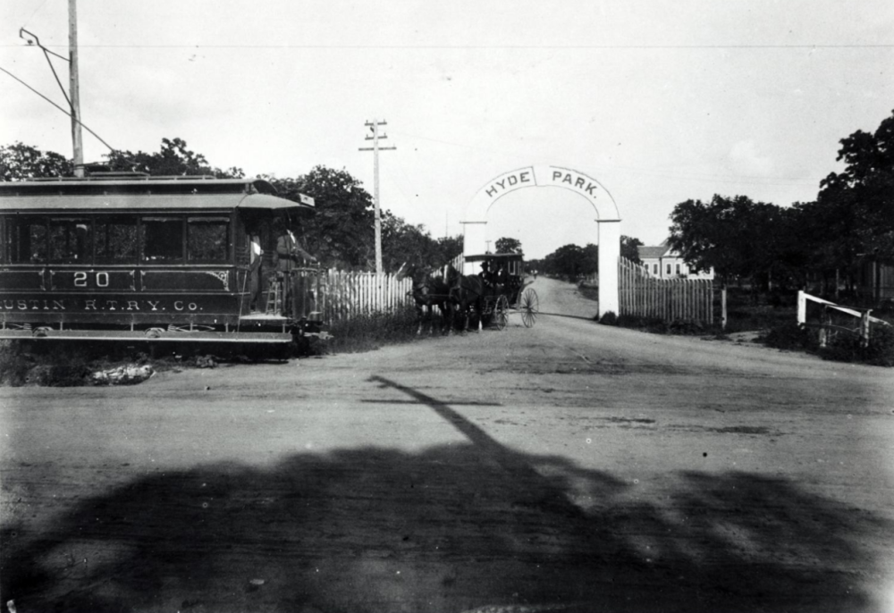Gated Entrance to Hyde Park in the 1890s with streetcar