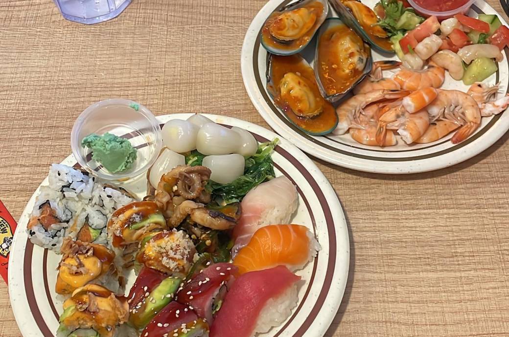 Pacific Seafood Buffet - Spread with sushi, shrimp and Clams