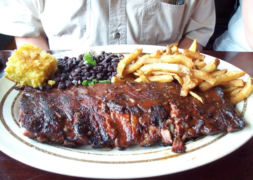 A rack of ribs at Dinosaur BBQ in Rochester, NY