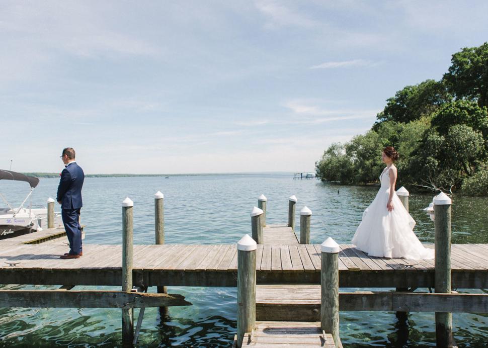 First look at a wedding on the dock